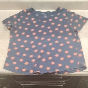 Dip Short Sleeve Cute Tee Shirt with Orange Sunburst on Dark Blue Organic Cotton